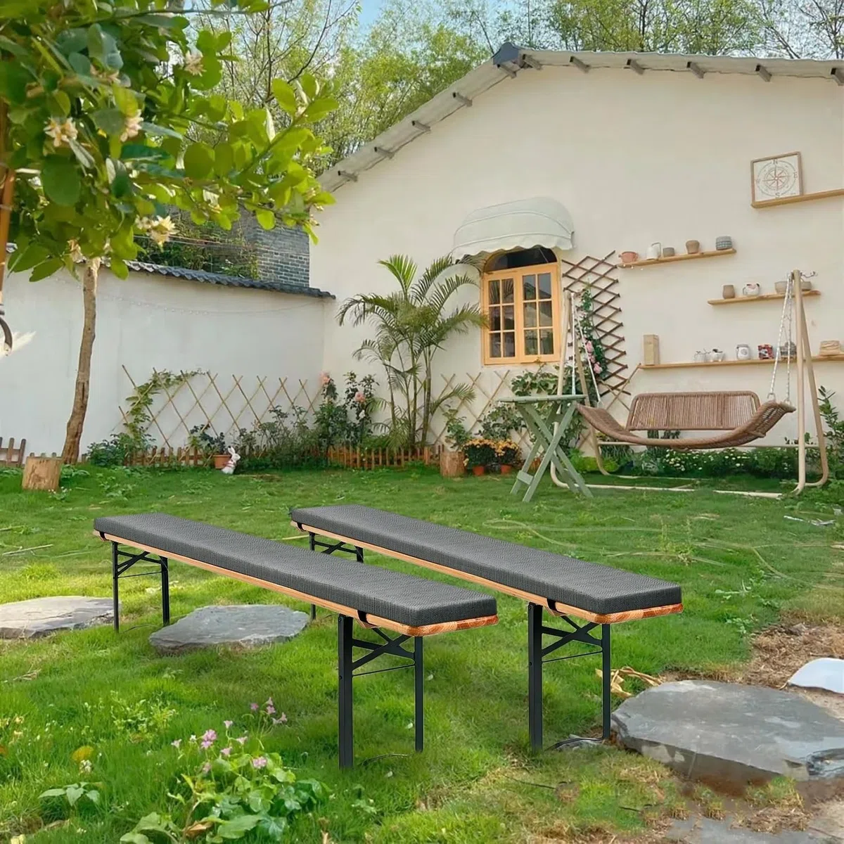 Coussin de Siège de Banc Jardin 110x25 120x30 150x40 220x25，3cm Epais Exterieur/Intérieur Coussin de Banc Lavable Antidérapant Assise Coussin(Gris Clair,200x25x3cm)