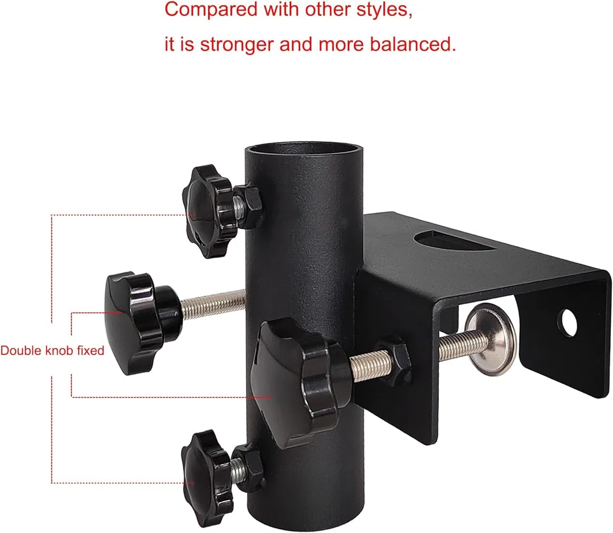 Support de parasol robuste pour balcon, clôture de jardin, terrasse, support de fixation, plage de serrage (20 mm-63 mm), diamètre du parasol (23 mm-38 mm) (noir)