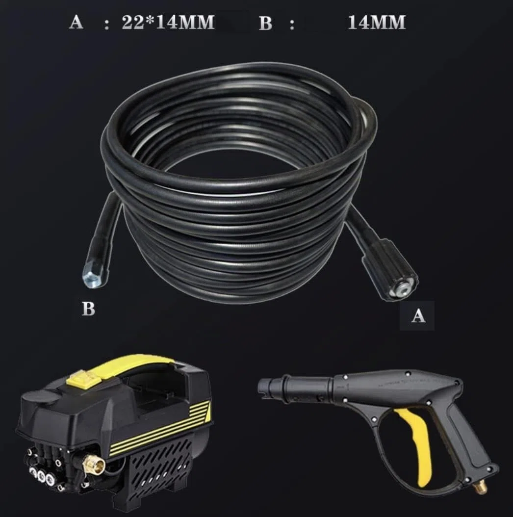 YUET Tuyau de Rechange pour Nettoyeur Haute Pression de 5 M pour Lavage de Voiture, Nettoyage de Jardin, Connecteur Fileté M14 x M22, Tuyau d'extension de Jet et Vidange 14mm,Noir