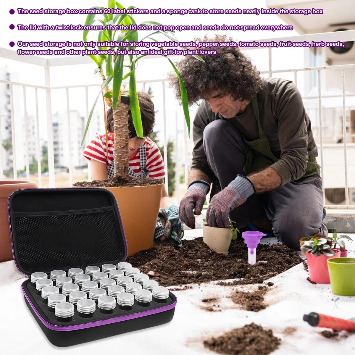 30 Grilles Boîte De Rangement De Graines, Organisateurs De Boîtes De Semences, Boîte De Stockage De Graines, Boîte De Rangement à Compartiment Avec Etiquettes Autocollantes, Pince Aépiler Et Entonnoir