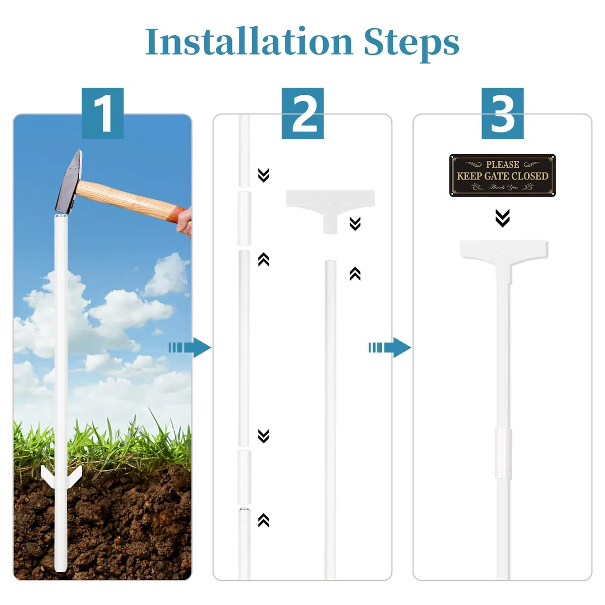 Lot de 2 piquets de panneau de 122 cm pour panneaux étanches - En métal - Pour jardin, cour, pelouse, uniquement pour panneaux en aluminium
