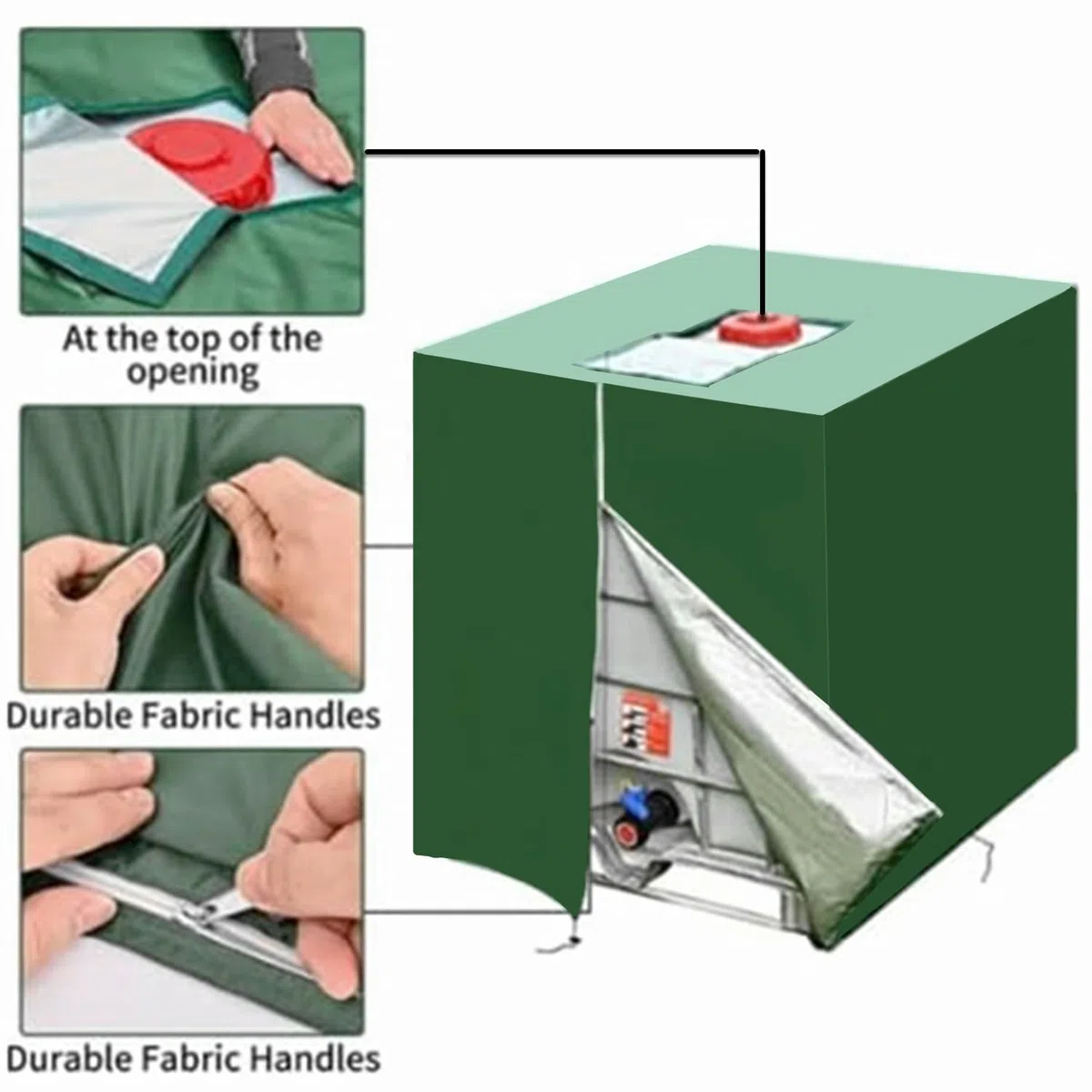 Bache pour Cuve 1000 l, Bâche de Protection Solaire pour réservoir d'eau de Pluie IBC, Anti-poussière Anti-UV, Housse de Protection, bâche de Protection 116 x 100 x 120 cm, Vert