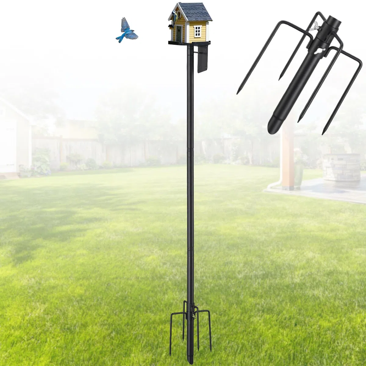 Support de mangeoire à oiseaux en métal - Réglable - 220 cm - Support pour mangeoire pour oiseaux - Pour jardin, balcon, extérieur, cour - Noir