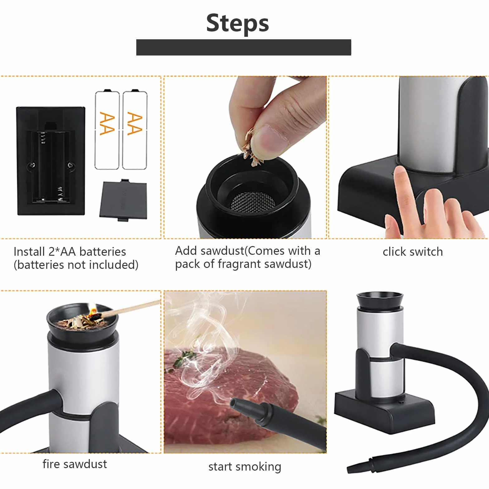 WANGCL Pistolet à Fumer Portable Bois Cocktail Fumeur Poche Nourriture Cuisine infuseur de fumée pour Viande Poisson légumes Soupe Sauces Desserts