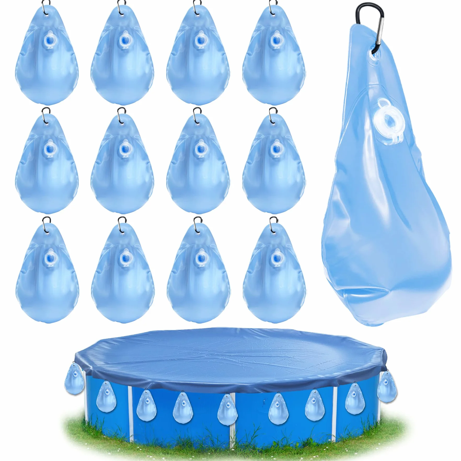 TZEKING 12 Pièces Sacs d'eau Lourds pour Couverture de Piscine,PVC Epais Sac de Suspension de Bâche de Piscine Etanche,Réutiliser Sac de Remplissage,pour Bâche de Piscine Hors Sol Antigel en Hiver