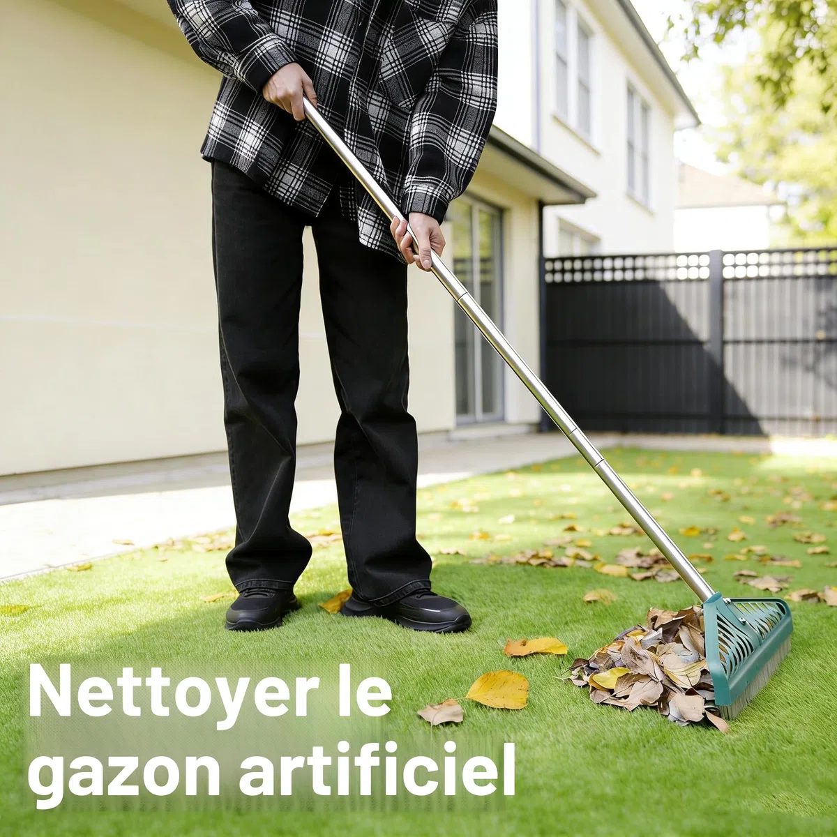 YEELOR Râteau à Gazon Artificiel avec poignée en Acier réglable de 81,3 à 155,3 cm, râteau à Gazon Artificiel Durable, Brosse à Gazon pour Nettoyer Les Poils d'animaux, Les Grandes Feuilles mortes et