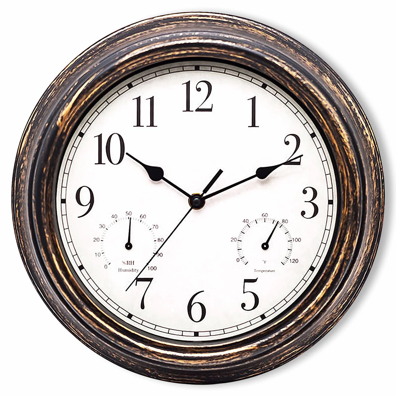 Horloge Murale Exterieure Etanche, 30 cm Horloges de Jardin Etanches avec Thermomètre et Hygromètre, Horloge De Jardin, Horloges D'extérieur Etanche pour Balcon, Salle de Bain, Cuisine