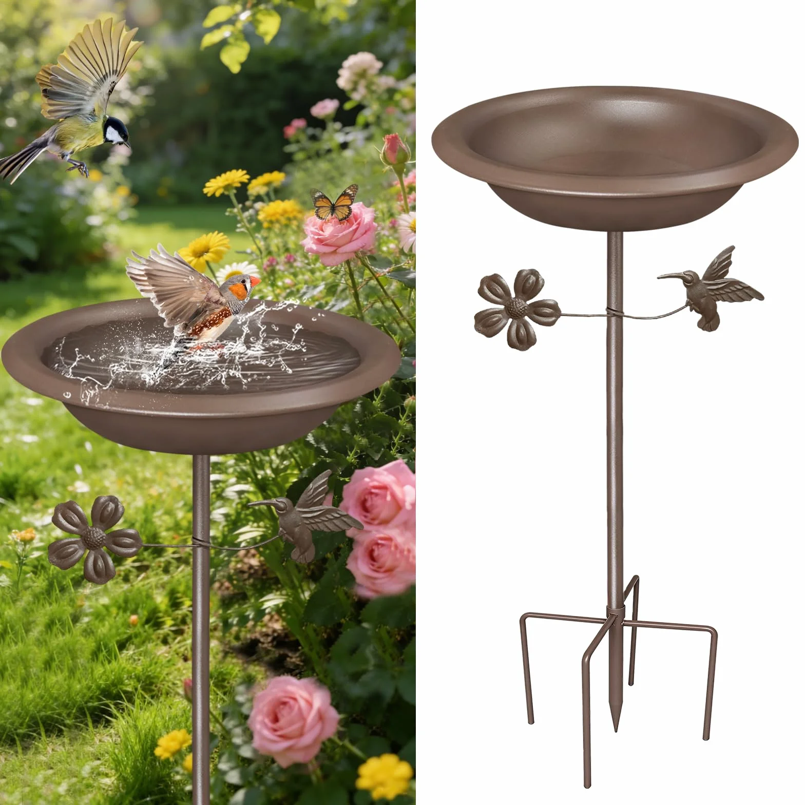 Bseical Abreuvoir pour oiseaux debout - Bain d'oiseaux pour l'extérieur - En métal - Pour oiseaux - Résistant à l'hiver