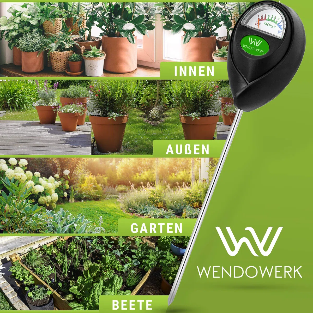 WENDOWERK Lot de 2 humidimètres extra longs pour plantes 40 cm [Noir/Noir] – Sans piles – Testeur d'humidité amélioré [2025] – Testeur de sol de qualité supérieure