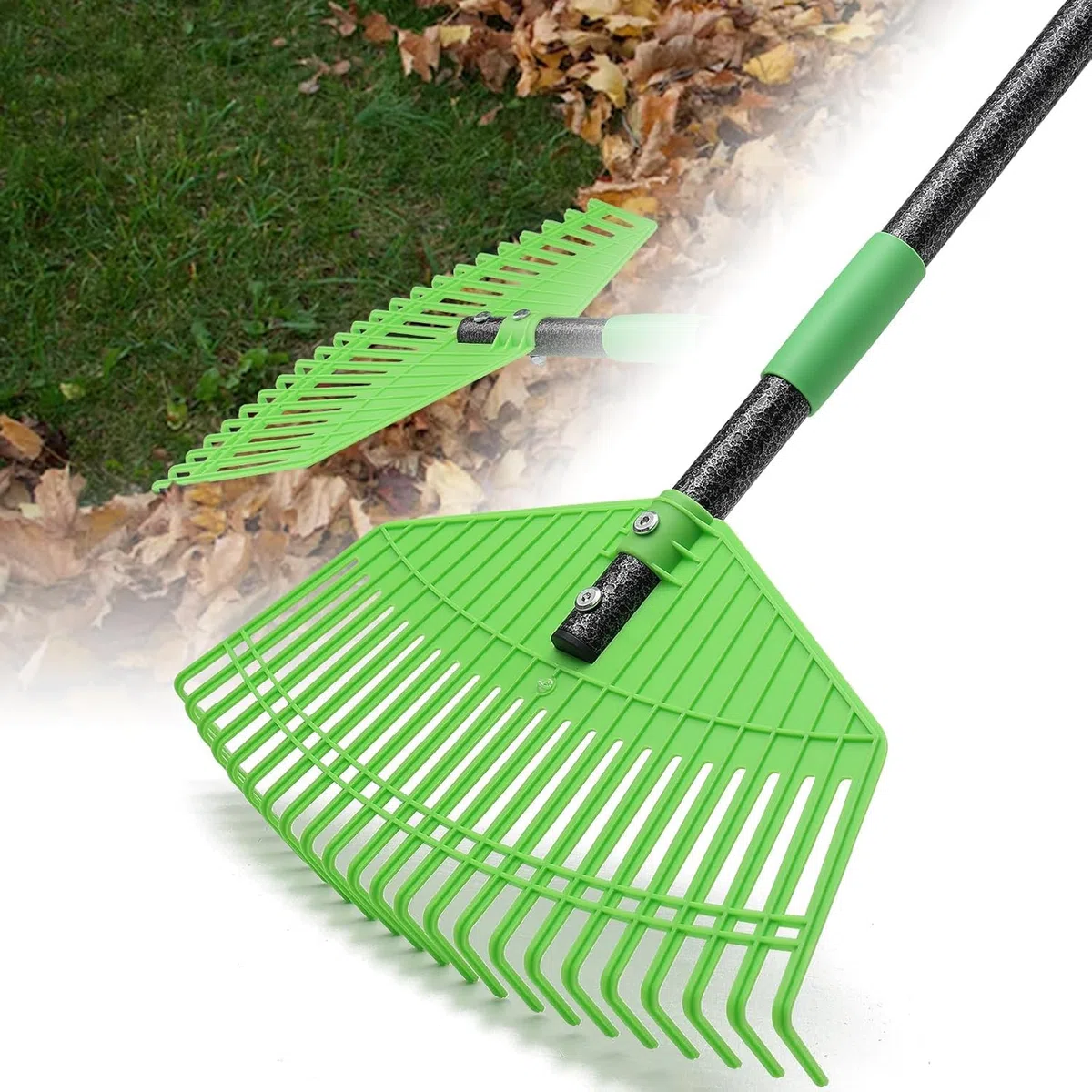 Râteau,145cm Râteau à Feuilles avec Poignée Réglable et 23 Dents Renforcées, Râteau de Jardin avec Grande Surface 42cm en Plastique pour Nettoyer Plantes, Pelouse et Cour