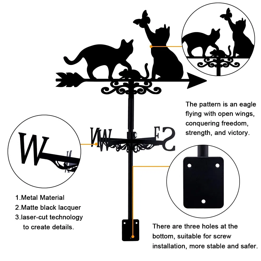 SUPERDANT Chats Girouette de Jardin Exterieur Girouettes Chats avec Papillon Animal Métal Girouette de Toit Jardin Direction Signe Girouettes Extérieur Ferme Décoration Vent Outil de Mesure