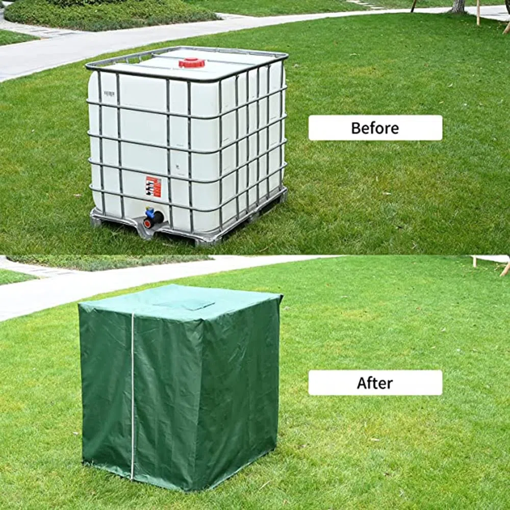 Bache pour Cuve 1000 l, Bâche de Protection Solaire pour réservoir d'eau de Pluie IBC, Anti-poussière Anti-UV, Housse de Protection, bâche de Protection 116 x 100 x 120 cm, Vert