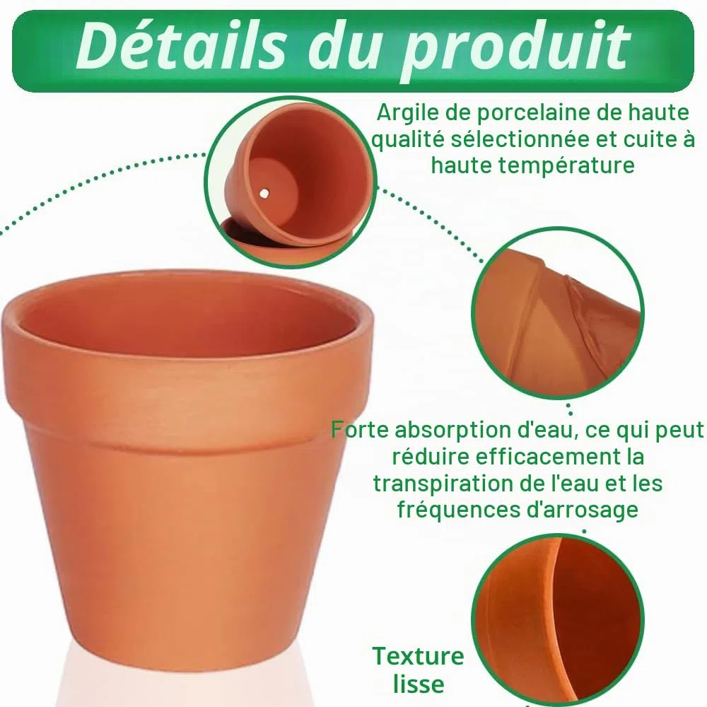Lot de 10 Pots en Terre Cuite de 10 x 8 cm, Petits Pots en Argile avec Trou de Drainage, Mini Pot en Terre Cuite, Pot Terre Cuite Réutilisable pour Chambre Bureau