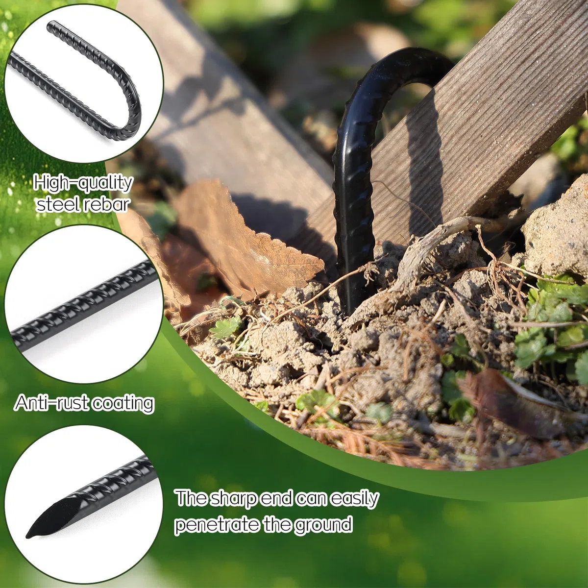 Ancres de Sol 40 CM, 10 Piquets de Fixation en J, Piquets Robustes en Acier Galvanisé pour sécuriser la clôture, Les auvents, Le Trampoline