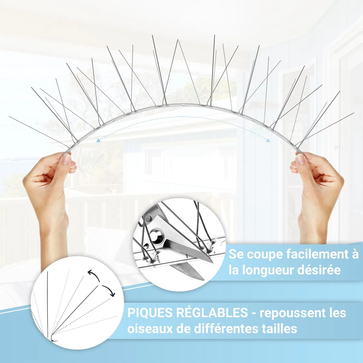 Pic Anti-Pigeon en Acier Inoxydable 6.6 Mètres, Pack de 20 Pique Anti-Oiseaux pour Effrayer Corbeaux, Moineaux, Chats, Respectueux des Animaux