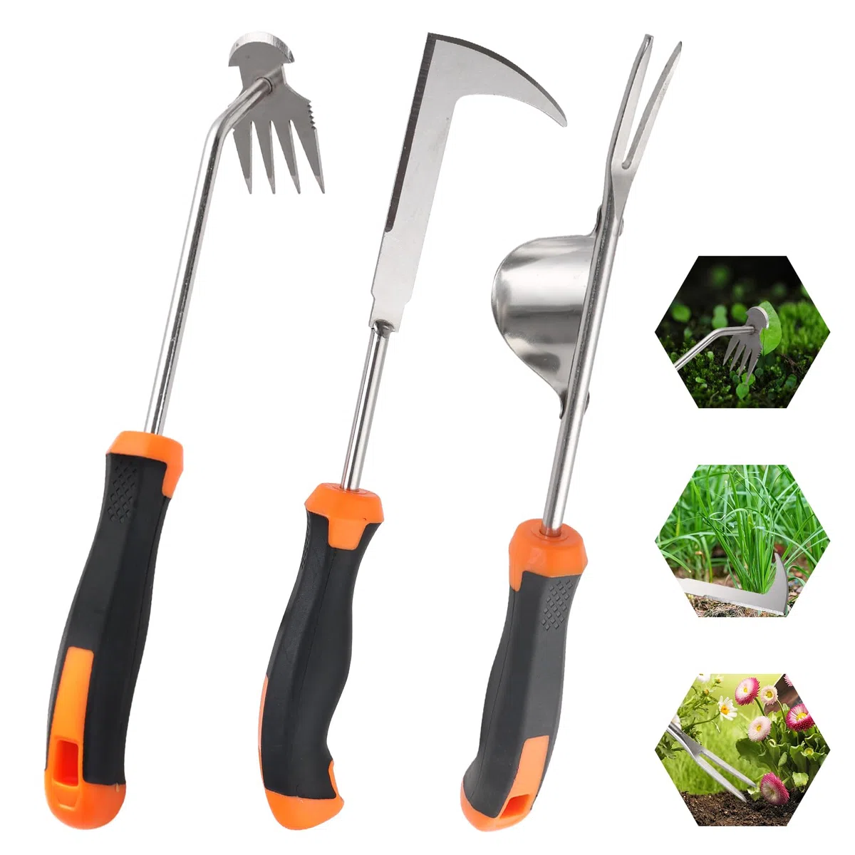 3 Pièces Désherbeur Manuel avec poignée en Caoutchouc, Outil De Désherbage Manuel, Acier Inoxydable Épaissi Weeder de Jardin, Rangement Facile, pour Désherber Votre Jardin, Creuser