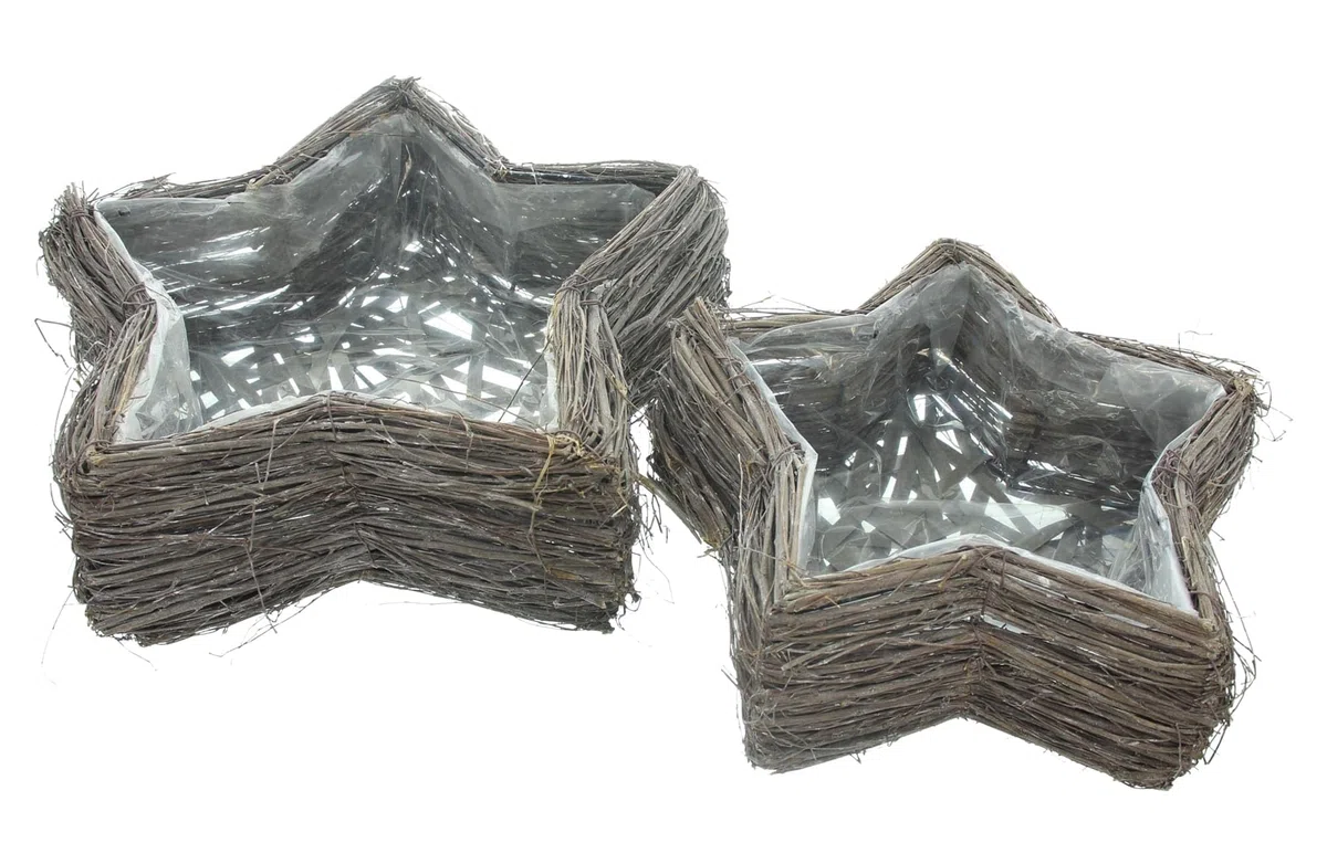 Dekoleidenschaft Lot de 2 paniers à plantes en forme d'étoile - Diamètre : 30 + 40 cm - Pot de fleurs fait à la main - Panier pour plantation