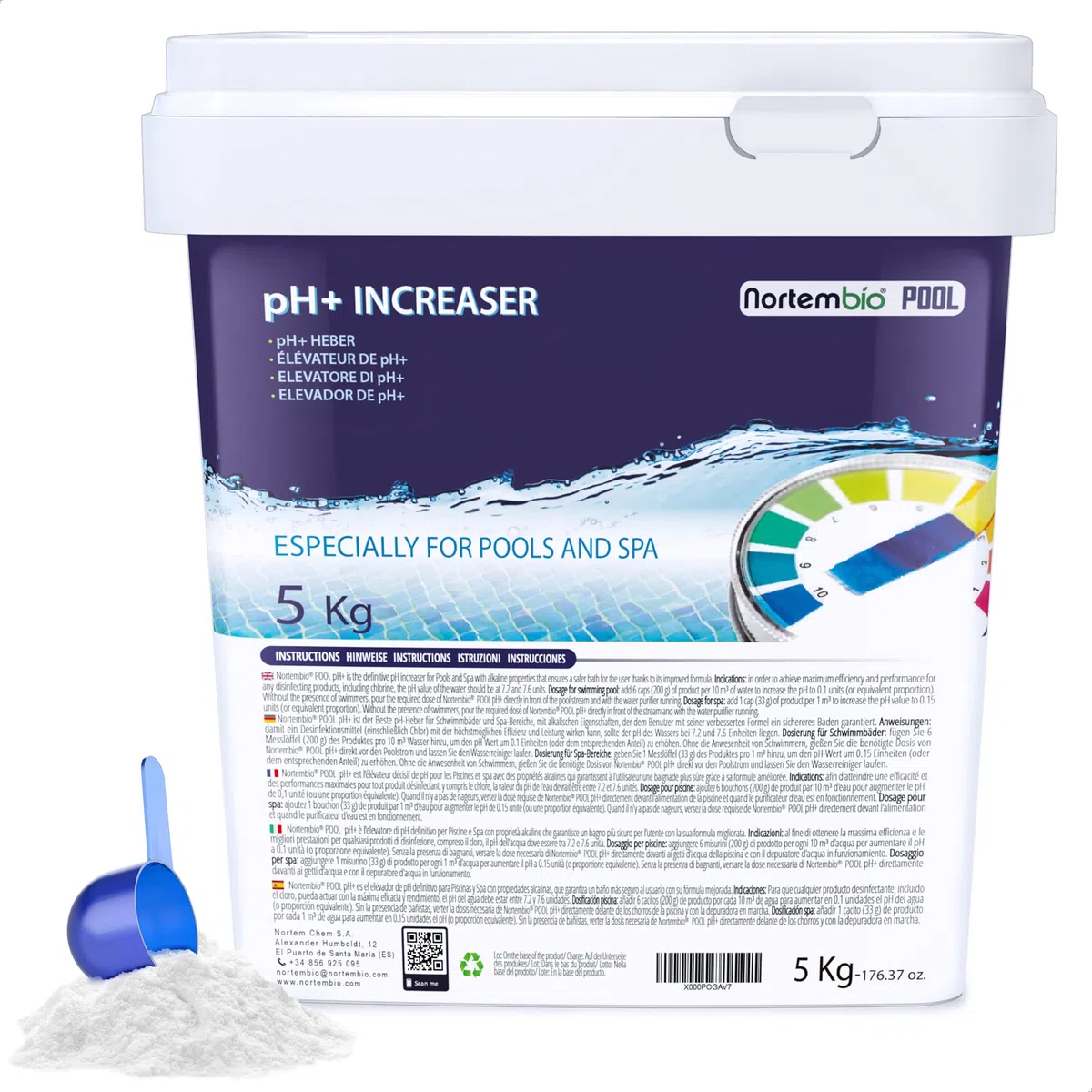 Nortembio pH Plus Piscine - Régulateur de pH pour piscines, 5 kg - pH+ Plus Piscine Naturel - Action Rapide et sûre - Une Eau cristalline + eBook Gratuit Contenant des Conseils de Professionnels
