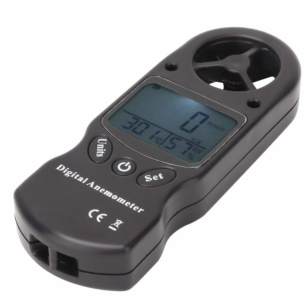 Anémomètre Portable 3-en-1, Électrique Anémomètre + Thermomètre + Hygromètre, Mini-Anémomètres Numérique Tl-300 Avec Écran Lcd, pour Les Sports de Plein Air Et Le Surf