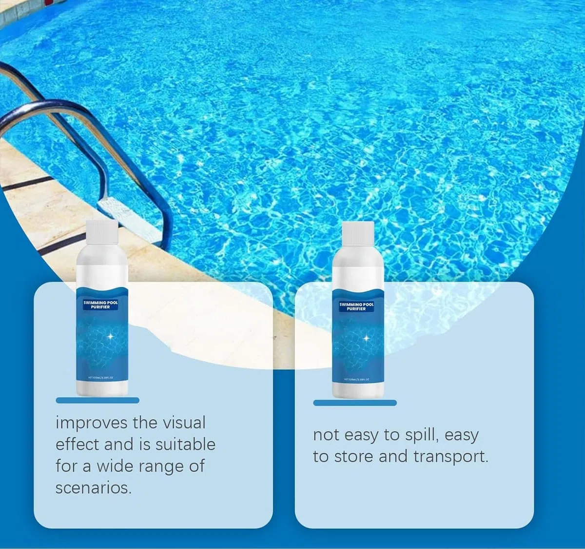 Liquide purifiant pour Piscine, Liquide purificateur d'eau de Piscine, clarificateur d'eau de Piscine, pour piscines creusées et piscines Hors Sol, Garde l'eau Claire comme du Cristal (3PC)