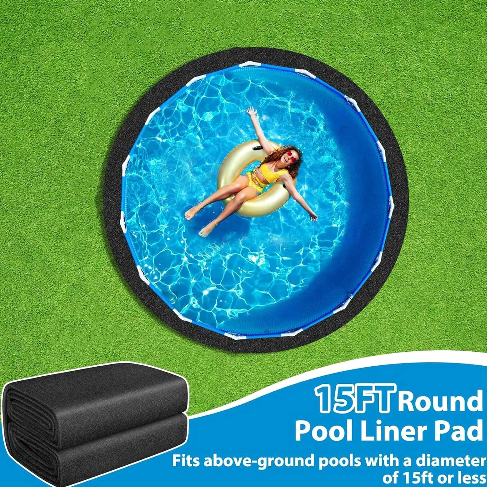 Tapis de revêtement de piscine hors sol | Tapis rond de 4,6 m | Tapis de protection de base épais | Pour piscines hors sol, empêche les crevaisons et prolonge la durée de vie de la doublure