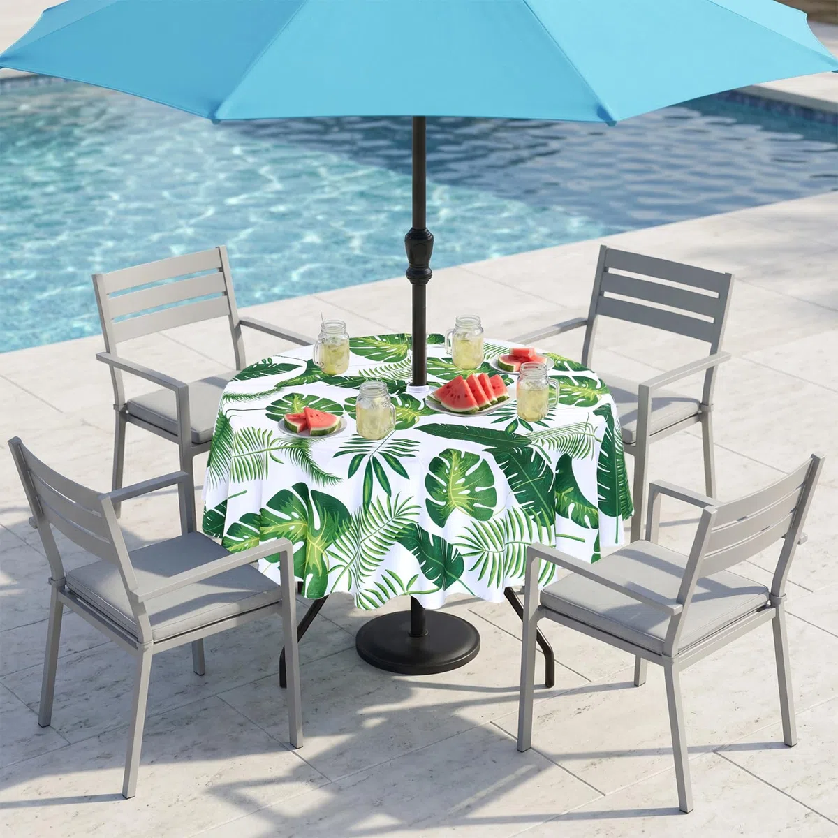 Eternal Beauty Nappe ronde anti-éclaboussures avec trou de parasol et fermeture éclair pour terrasse, jardin, fête et barbecue - 152,4 cm