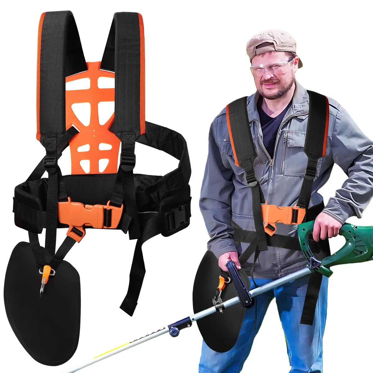 Harnais Debroussailleuse, Harnais pour Debroussailleuse Confort, Bretelles de Double Épaule, Tondeuse à Gazon Portage Universel pour Stihl Débroussailleuse Thermique (Noir)
