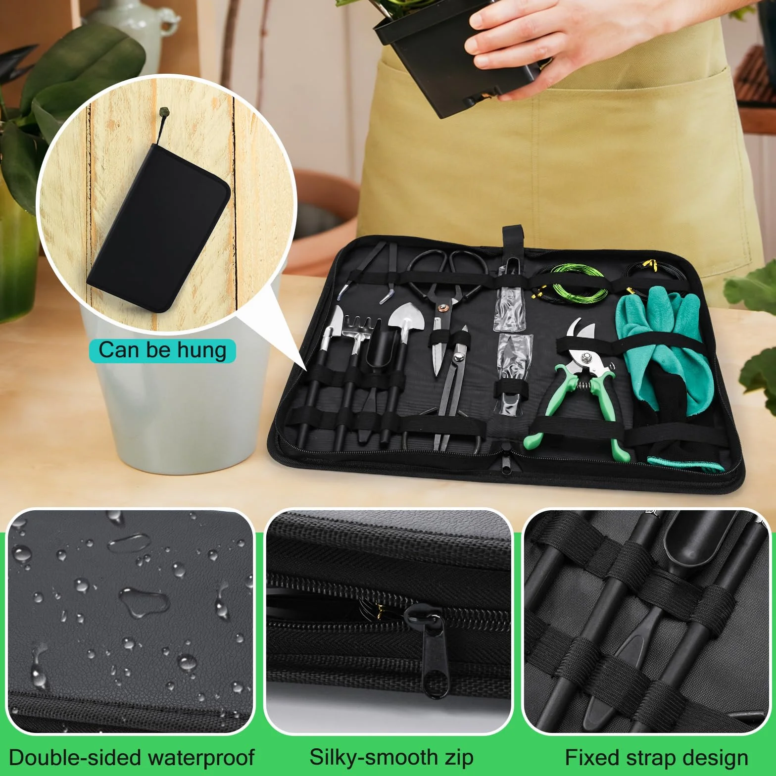 28 Pièces Kit Outils Bonsaï, Set Complet pour Débutant | Ensemble Jardinage avec Ciseaux et Garden Gants, Fil de Ligature, Mini Râteau, Pelle et Sécateurs, Accessoires de Précision