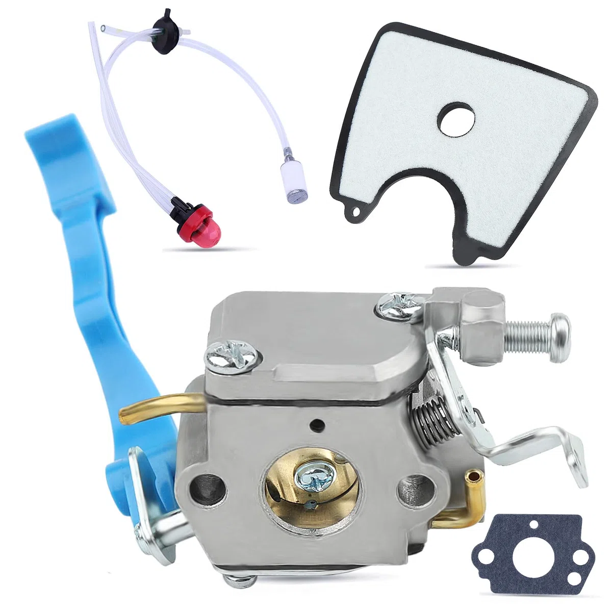 Kit Carburateur pour Husqvarna 125B 125BX 125BVX Souffleur de Feuilles, ADEFOL Carburateur + Joints + Conduite + Filtre Carburant + Poire d'amorçage + Filtre Air + Passe-Câble Ensemble 8 en 1