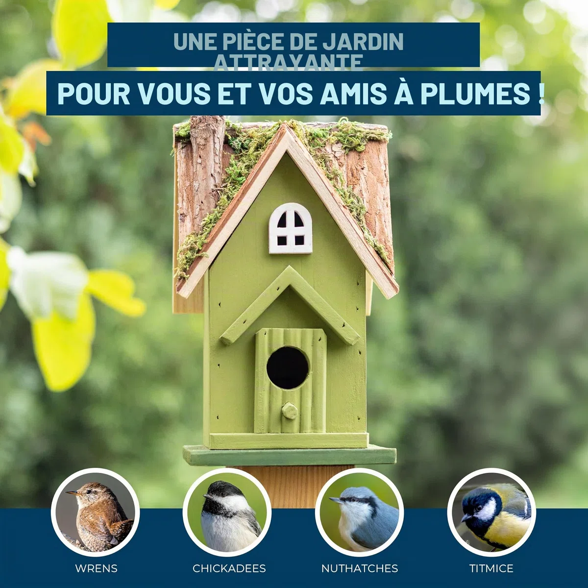 MEKKAPRO Nichoir Oiseaux pour Extérieur - Maison d'Oiseau et Décoration de Jardin Extérieur | Refuge Naturel pour Mésanges, Troglodytes, Sittelles