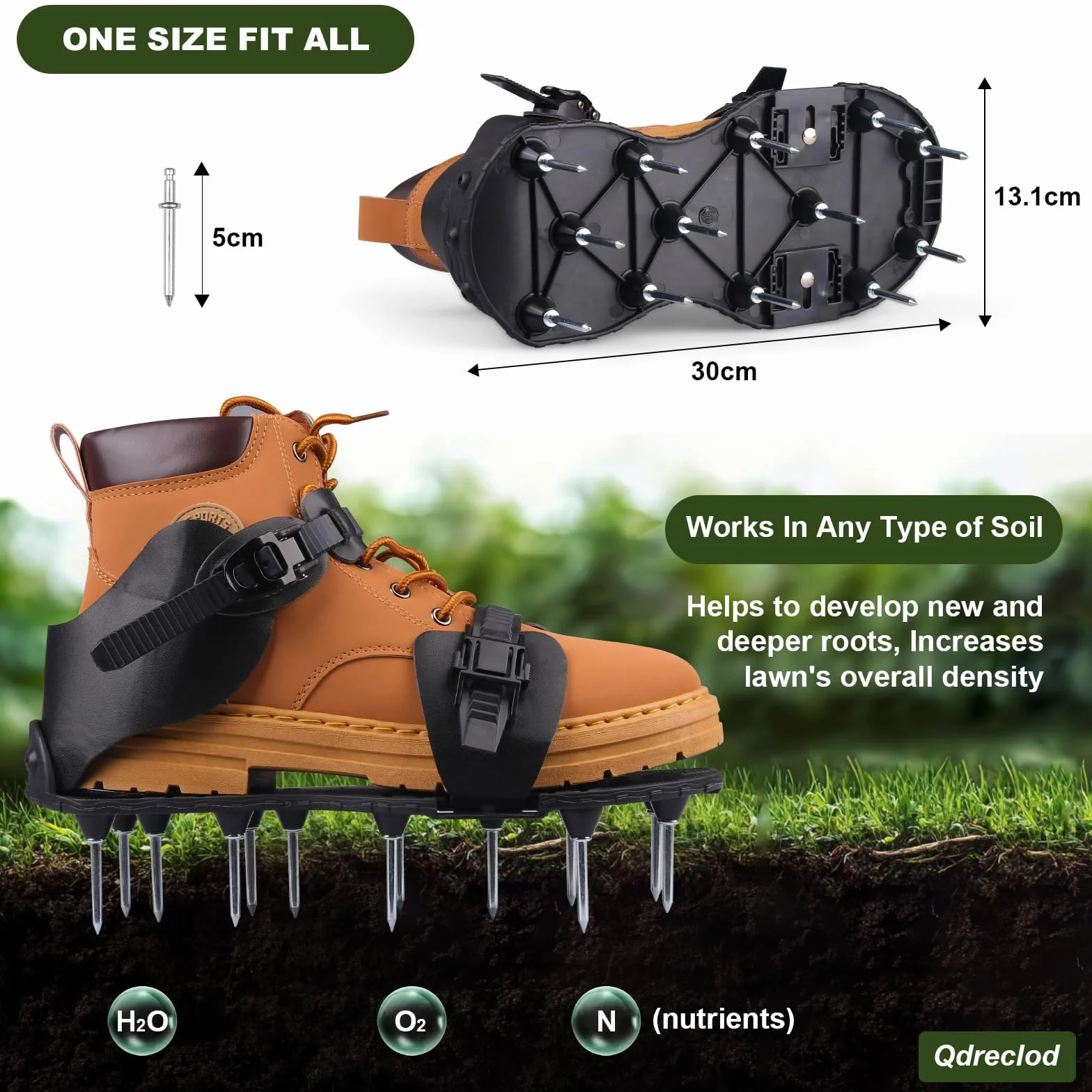 Sandales Aérateur de Pelouse, Chaussures à Clous pour Gazon avec 26 Pointes en Acier Inoxydable, Semelles Aérantes Réglables pour Aération du Sol, Jardin, Terrain (Noir)