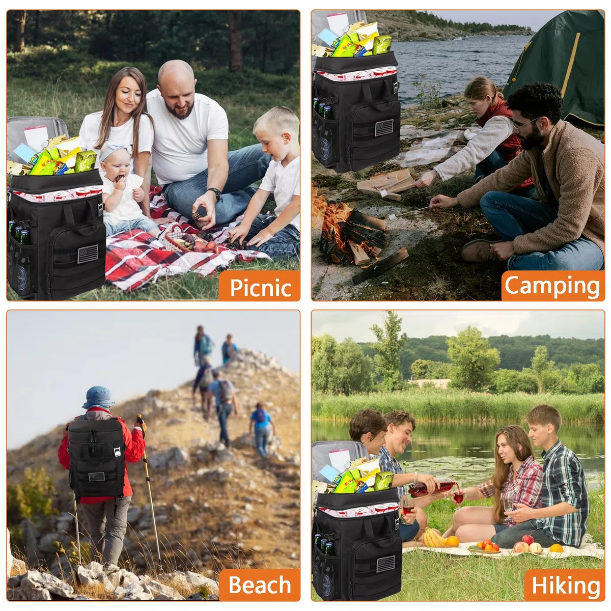 Hp hope Sac à Dos Isotherme de 43 l - Sac de Pique-Nique - Sac Isotherme - Grand Sac à Dos pour Homme et Femme - pour Camping, Plage, extérieur, Voyage, Famille, Pique-Nique, Barbecue