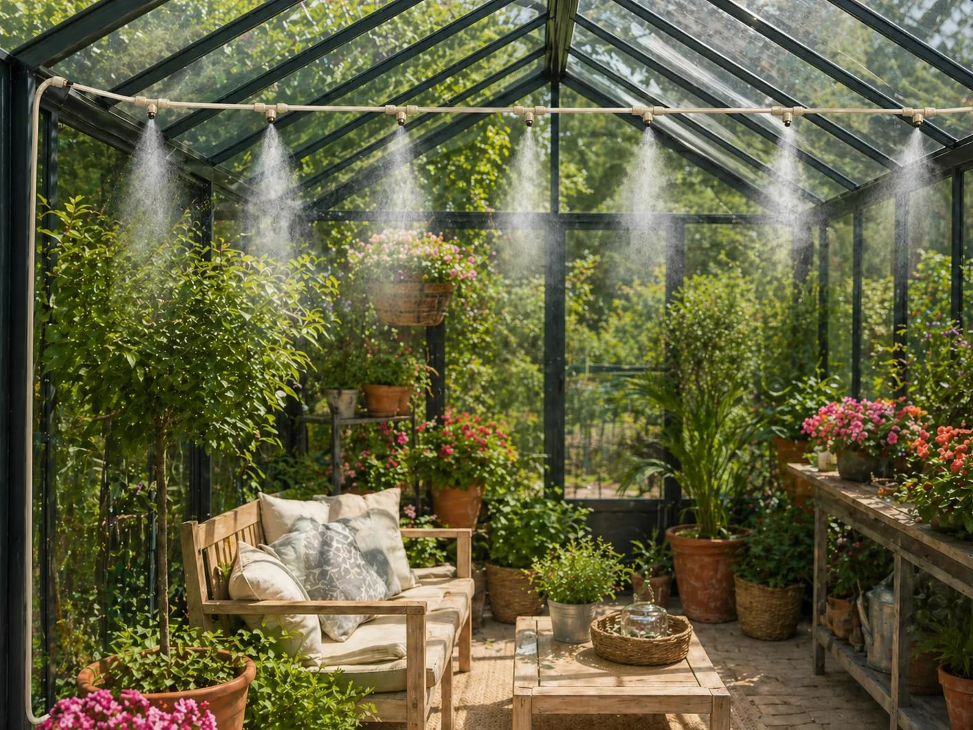 O'FRESH Brumisateur Terrasse 15m Pergola Serre Parasol - Brumisation Extérieur Hautes Performances avec 12 Buses Inox - 15 mètres - Climatisation extérieure - Repousse les moustiques
