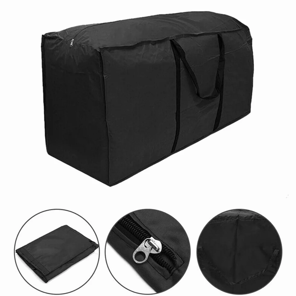 Sac de Rangement Coussins Jardin XXL - Housse Protection Imperméable Tissu Oxford 210D Haute Densité - Idéal pour Matelas Transat, Sapin de Noël et Meubles Terrasse - 173 x 76 x 51 cm, Noir