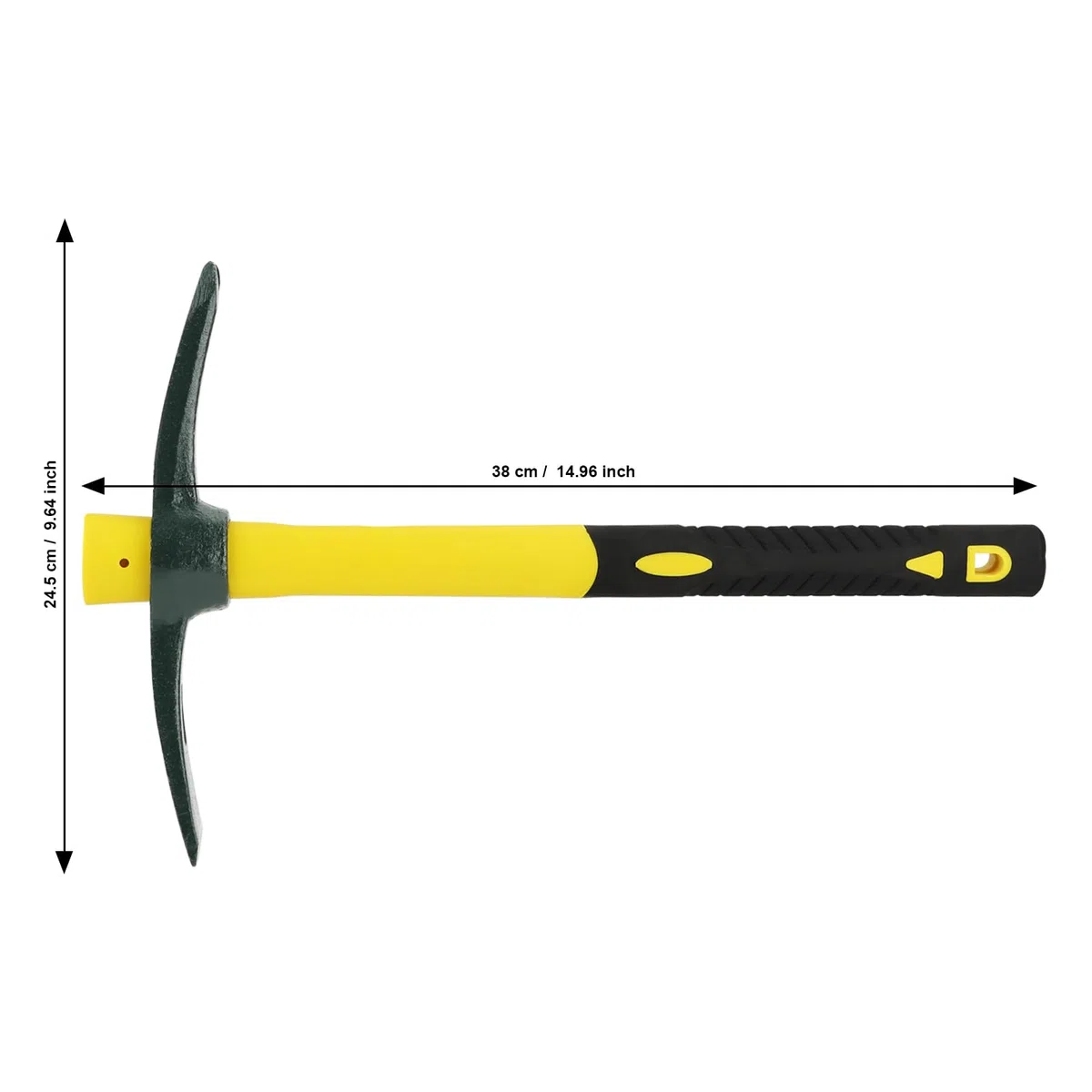 Lot de 2 pioches pointues robustes de 38 cm avec tête forgée et pioche plate pour camping, prospection, jardinage