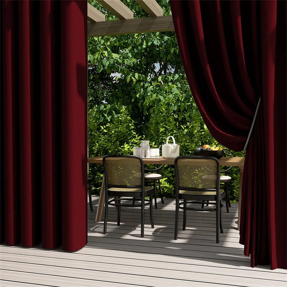 Hiseng Rideaux Extérieur Imperméable, 2 Pièces Rideau Isolant Occultant Thermique avec Oeillet pour Jardin Pergola Cabane Tonnelle Terrasse (Bordeaux,132x182cm)