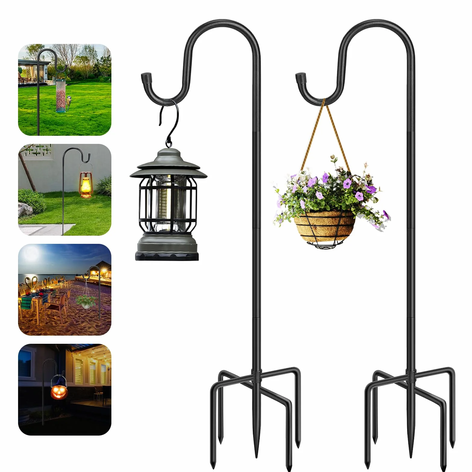 Ceboic Crochet de Berger Jardin, 2 Pièces 96cm Crochets en Métal, Hauteur Réglable Résistants à la Rouille Crochet pour Lanterne pour Mangeoire à Oiseaux, Boules de Fleurs Plantes, Lampes Solaires