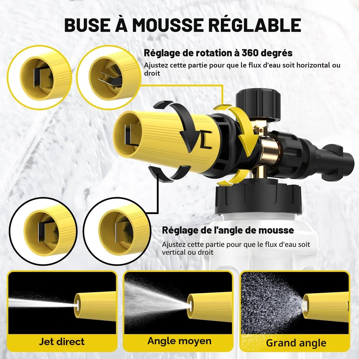 OHAYORI Lance à mousse neige pour nettoyeur haute pression Karcher K2 K3 K4 K5 K6 K7, buse de rechange améliorée, connexion et alimentation, distributeur de savon épais, buse de pulvérisation réglable