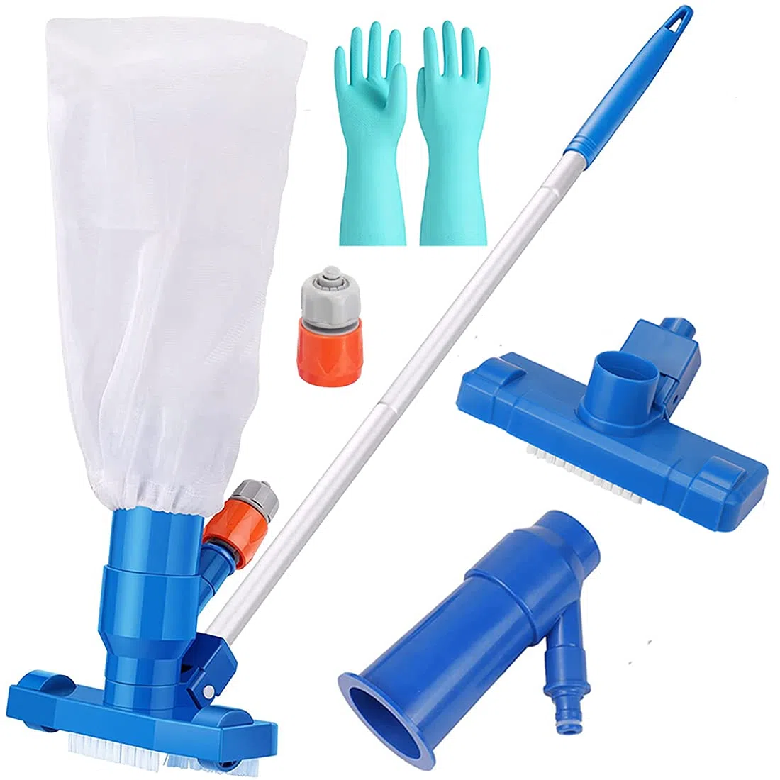 Aspirateur de Piscine Mini Jet avec Tête d'aspiration à Nettoyage Rapide Outil de Nettoyage de Piscine avec Brosses,Sac de Collecte - Aspirateur Piscine pour Spa/étang,avec 1 Paire DE Gants
