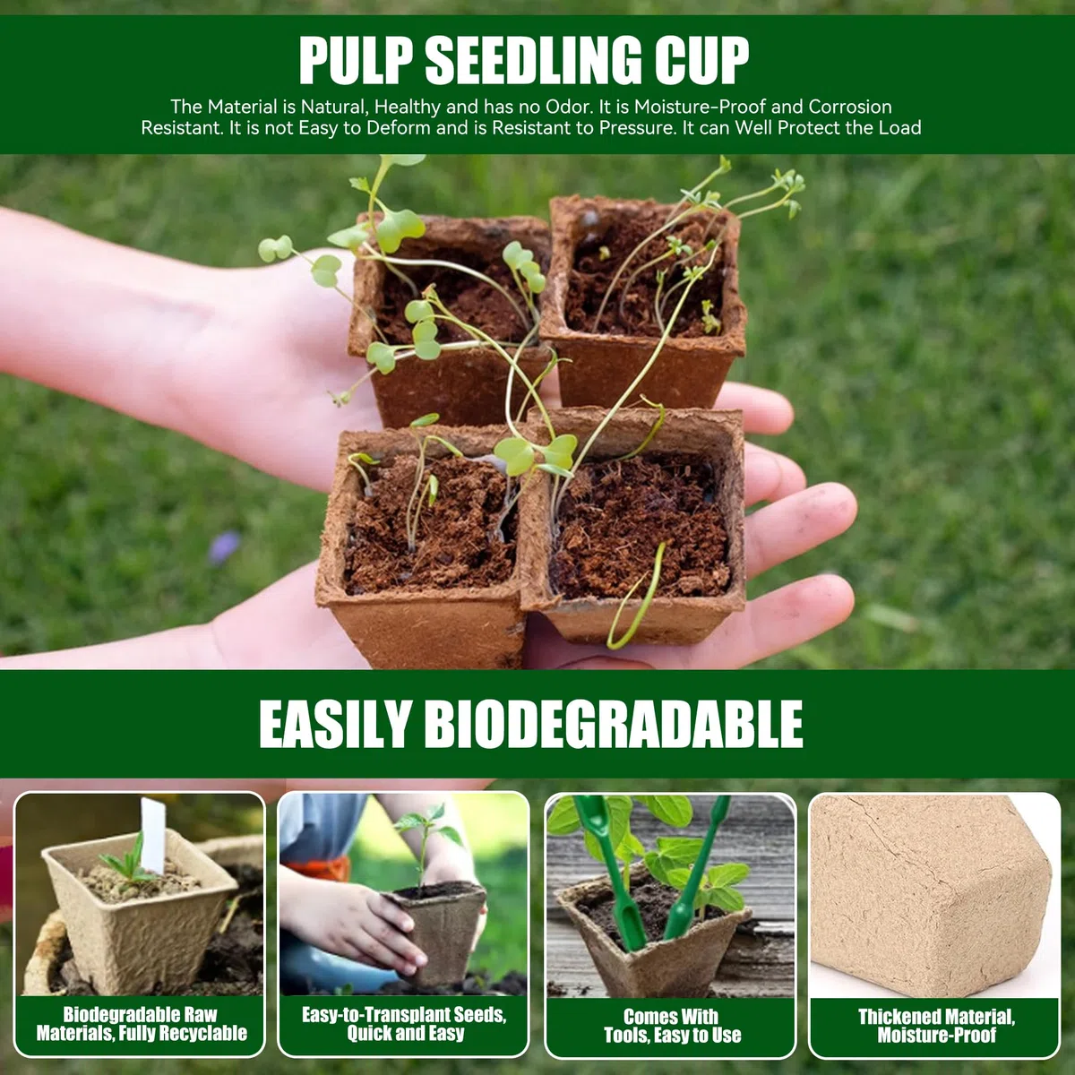 Pots Biodégradables,100 Pièces 8 CM Pot de Semis de Plante,avec 100 étiquettes de Plantes +2Pcs Outils de Repiquage,Peti Pots pour Plantation Graine Fleurs