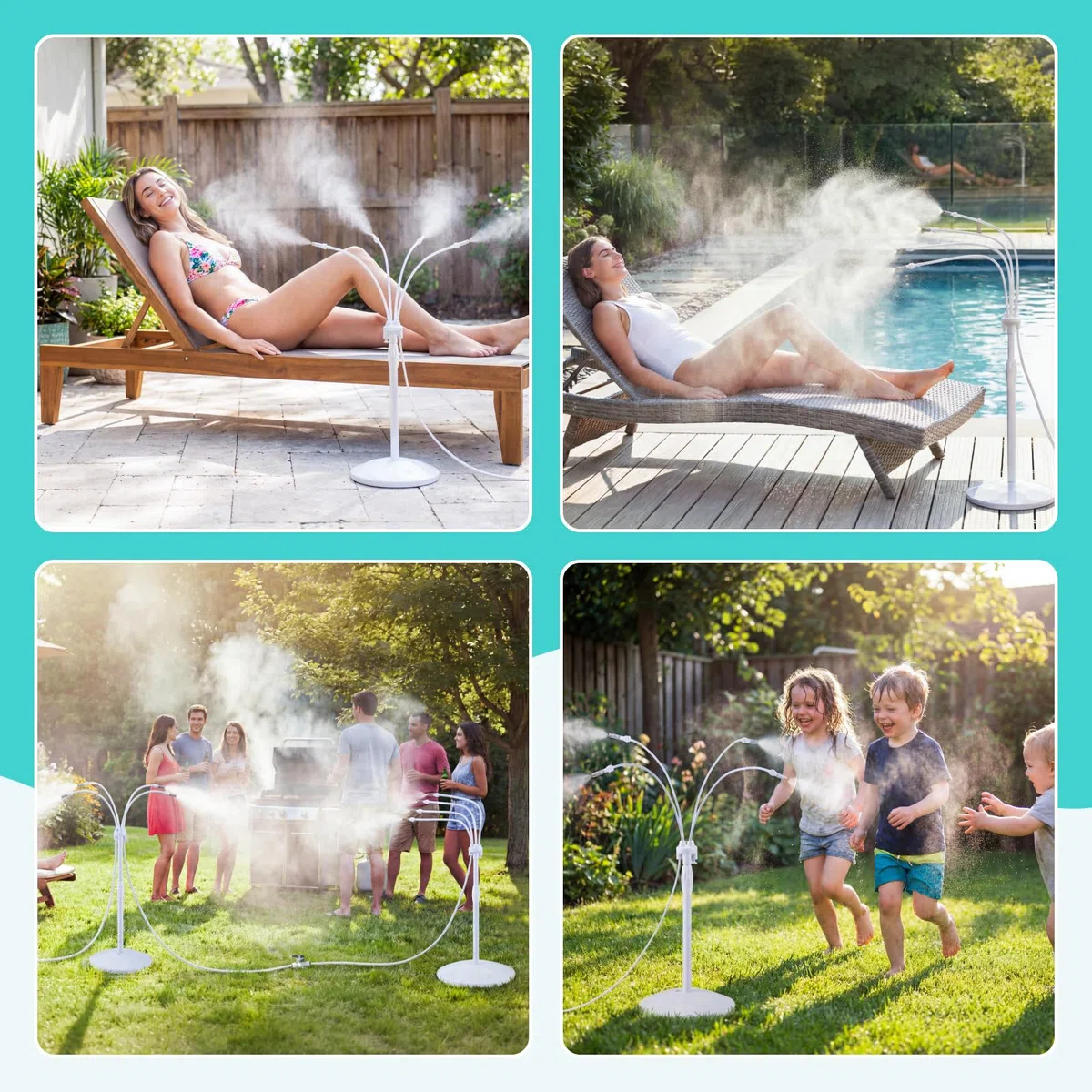 HIRALIY Brumisateur Extérieur sur Pied, Base à Remplir Réglable 60-97cm, Système de Refroidissement pour Terrasse Jardin Piscine Animaux, Tuyau 8m, Blanc
