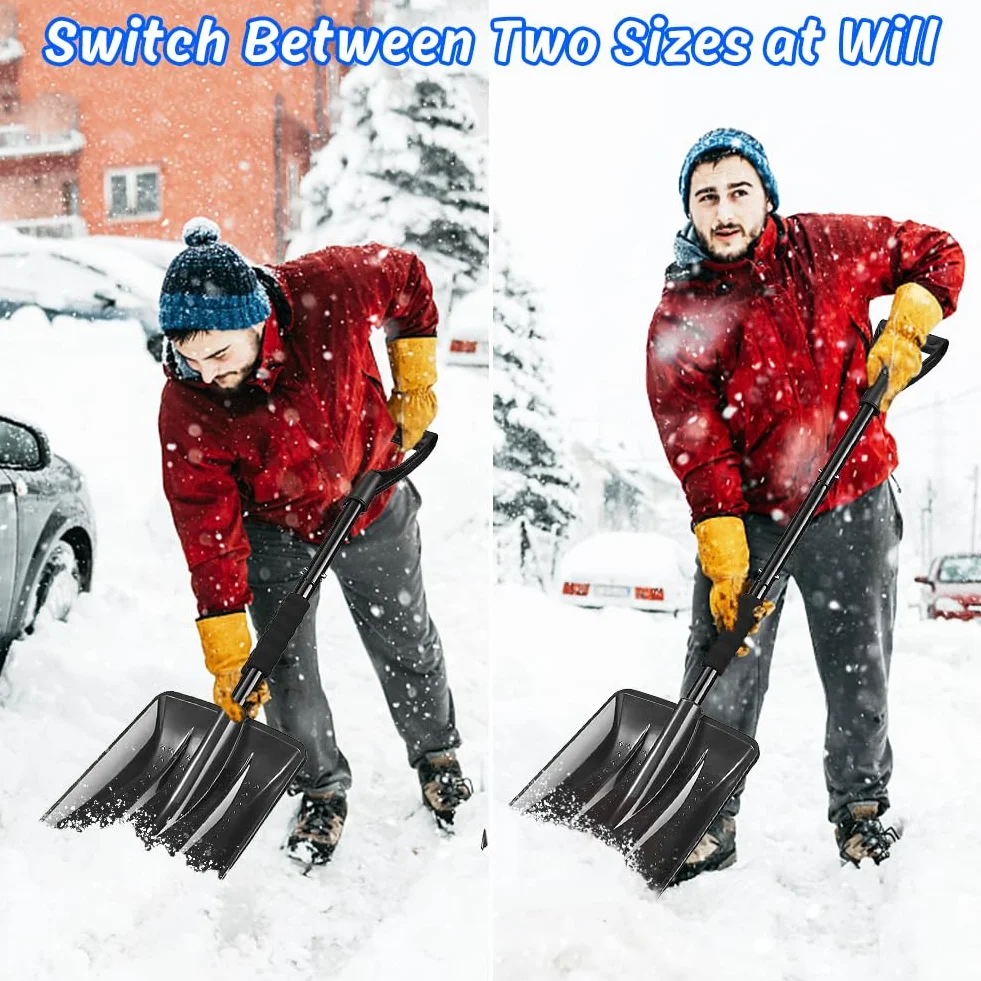 Pelle a Neige, 108cm de Long, Profil en Aluminium Bord de Glissement, 4 Pièces Conception Amovible, Réglable Pelle à Neige Portable pour Conduire, Camping, Bonhomme de Neige Jouer