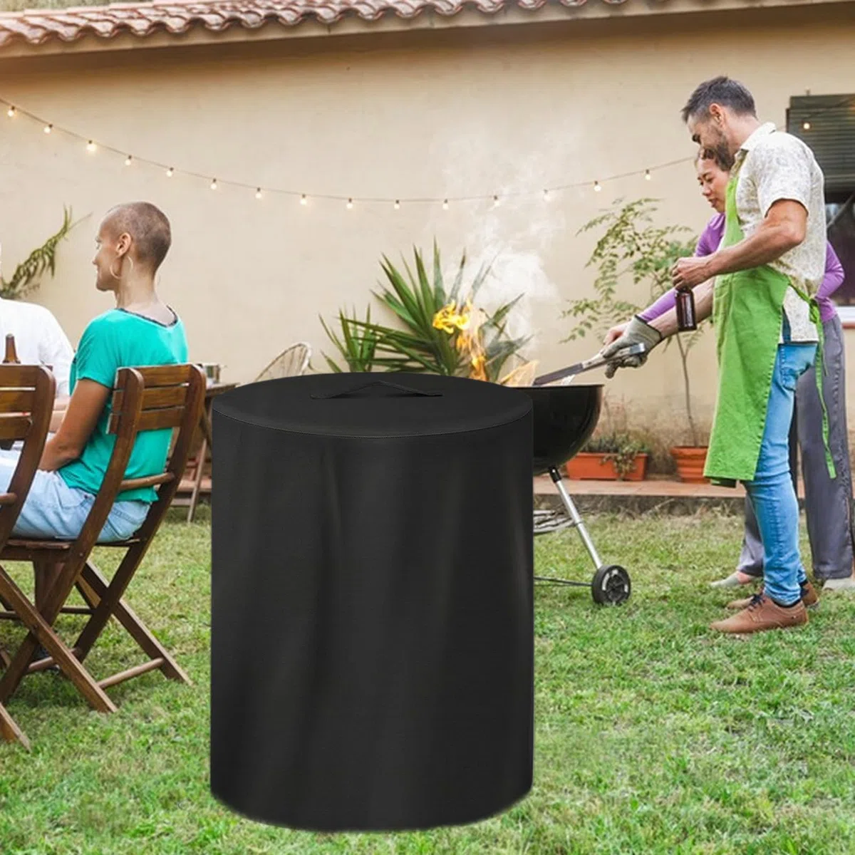 Housse de protection pour brasero 62x80 cm - Housse ronde en tissu Oxford avec cordon de serrage et fermeture sécurisée, protection anti-poussière pour cour, jardin, pelouse