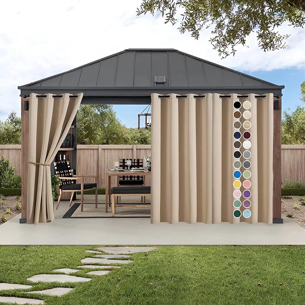 Rideau d'extérieur 1 pièce avec œillets, Rideau de Protection Pare-Soleil à Isolation Thermique de Taille personnalisée (24 Couleurs et Plusieurs hauteurs et largeurs au Choix) pour Jardin, terrasse