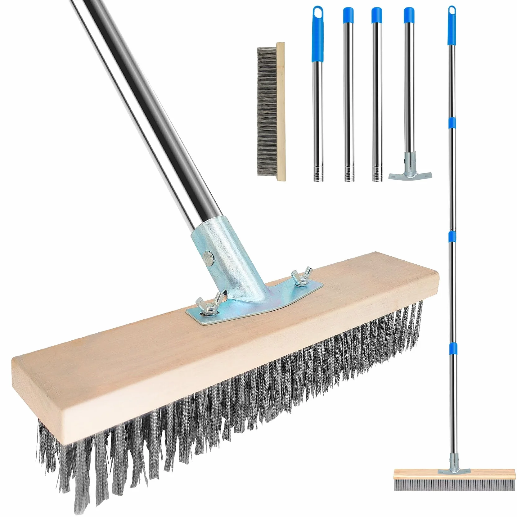 Balai Brosse Métallique Extérieur avec Manche Télescopique - Balai de Terrasse Puissant pour Enlever Saletés, Feuilles Mortes, Idéal Jardin, Allée, Toiture (Poils Durs)