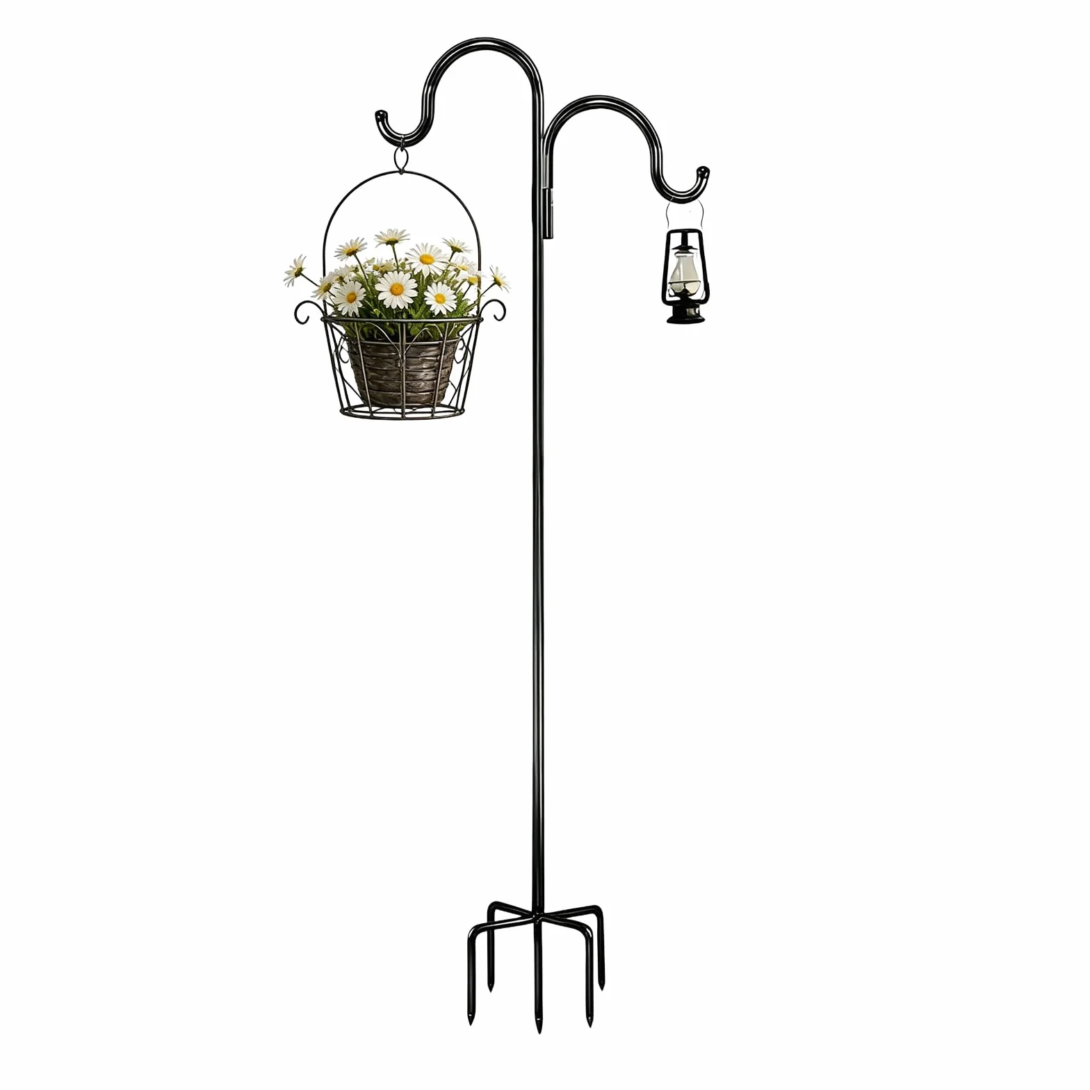 Garden - Crochet de berger de jardin - 193 cm - Pour mangeoires à oiseaux - Double crochet avec 5 crochets de base - Pour lanternes et plantes - Distributeur de nourriture