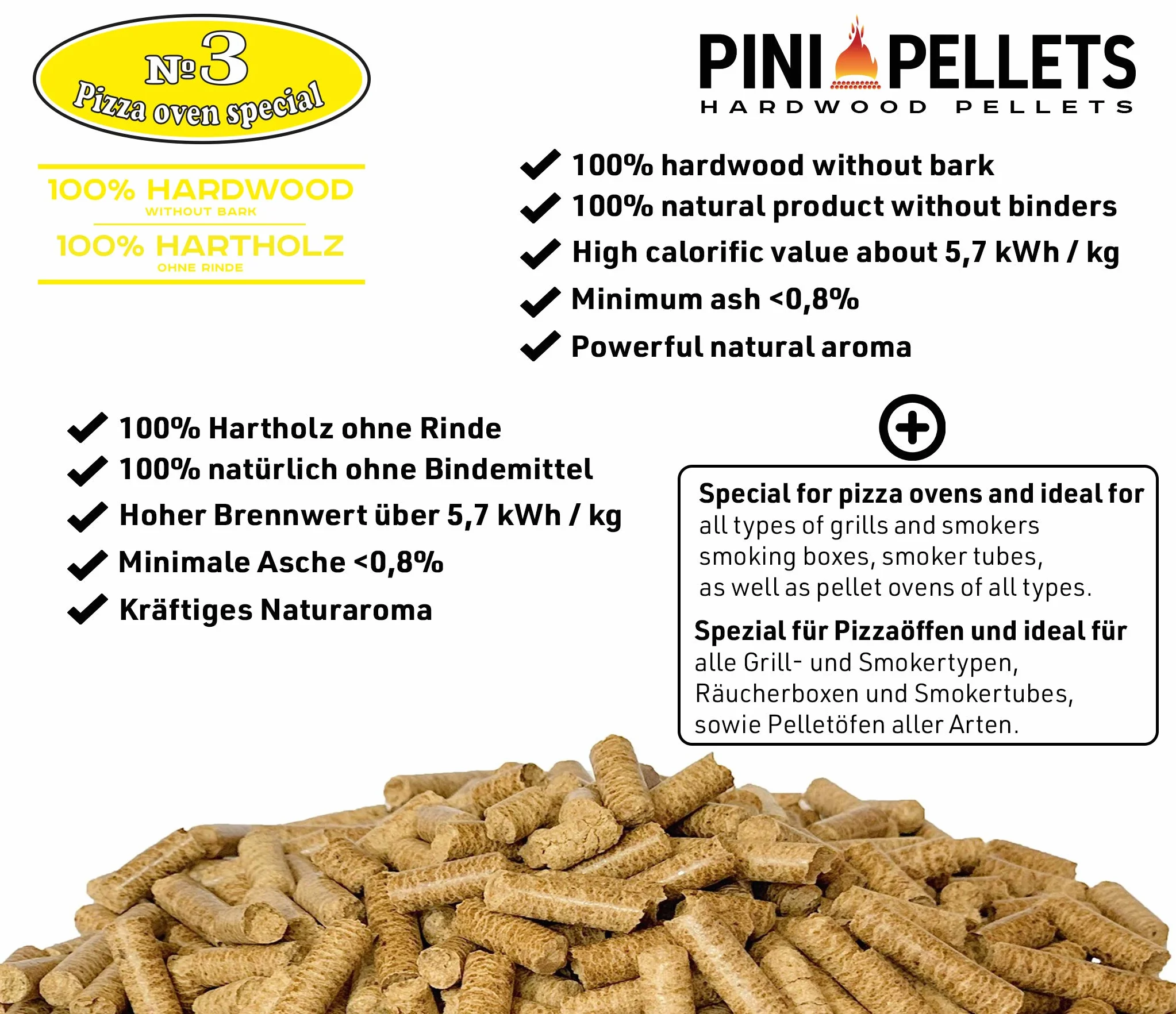 PINI Pellets de Bois Dur №3 Pizza Four spécial 10 Kg pour Four à Pizza à Pellet