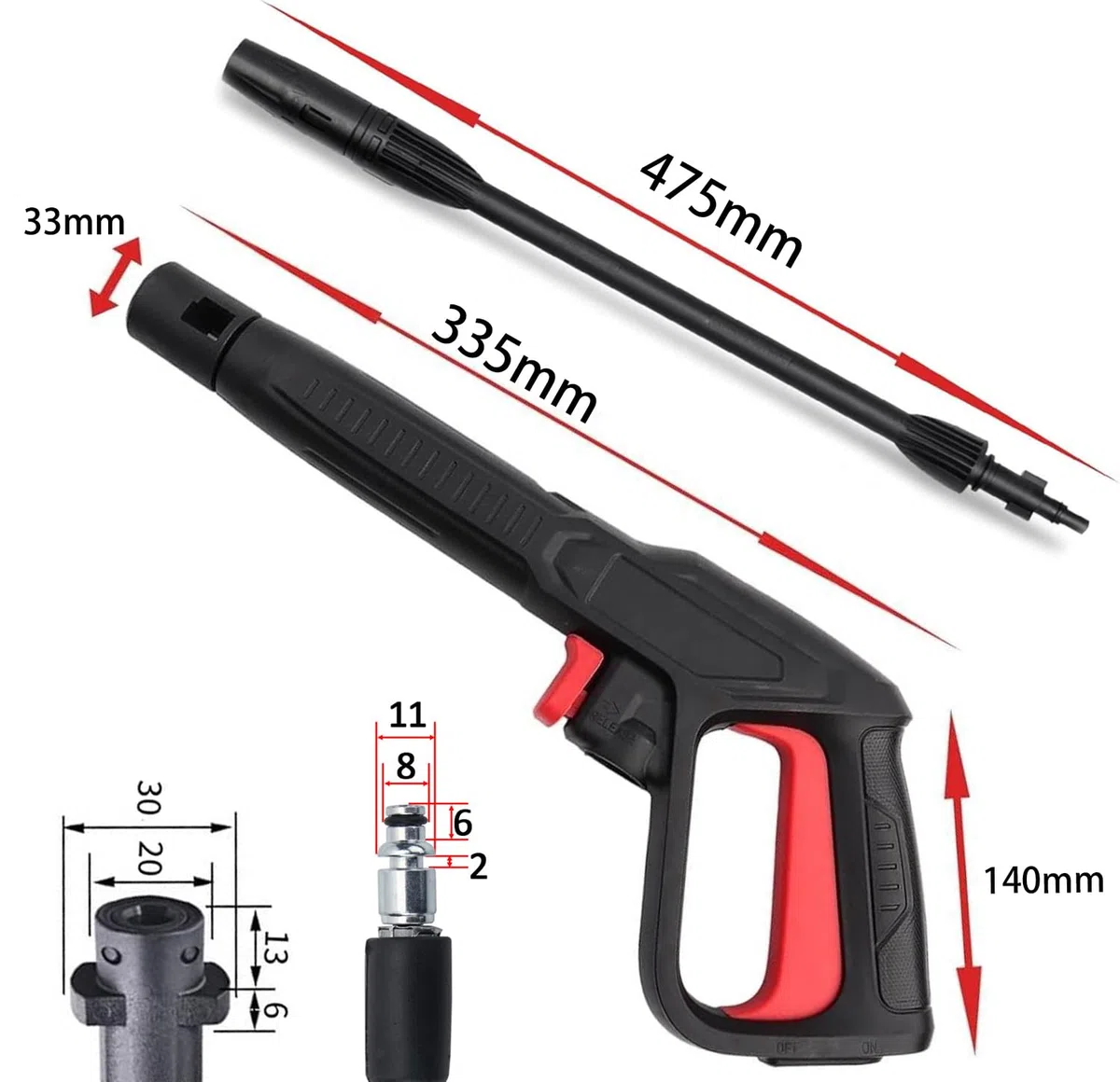 Kit de remplacement de pistolet pulvérisateur à gâchette avec lance pour nettoyeur haute pression 2350 PSI, système de connexion rapide pour Bosch, AQT avec buse de lance de pulvérisation réglable et
