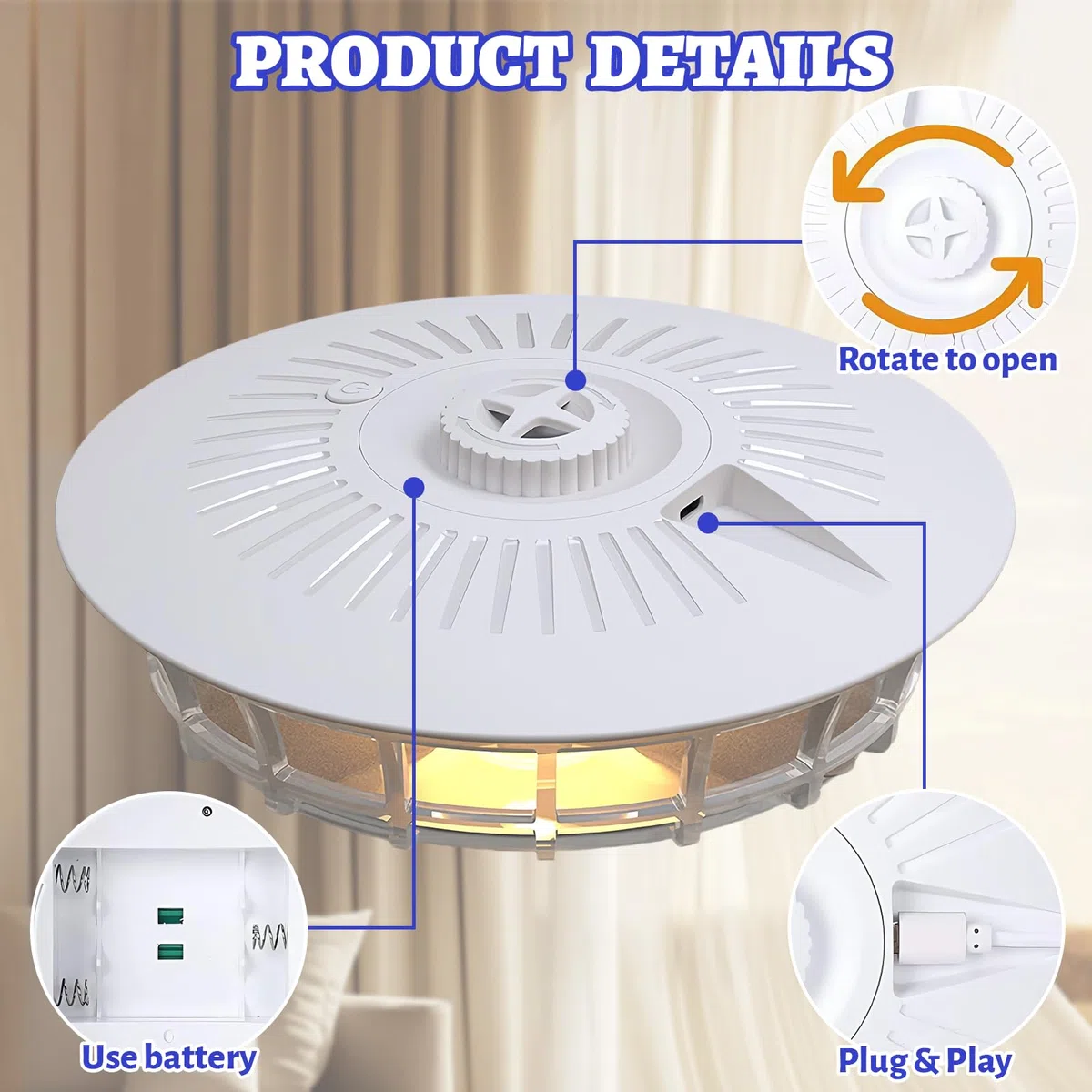 2PCS Piège à Puces, Piège à Lumière Anti-Puces à LED 4 Modes avec 14 Autocollants de Capture, UV Lampe Tue Mouche Electrique, Lampe Piège À Puces de Glu pour Chambre, Cuisine, Salon (Blanc)