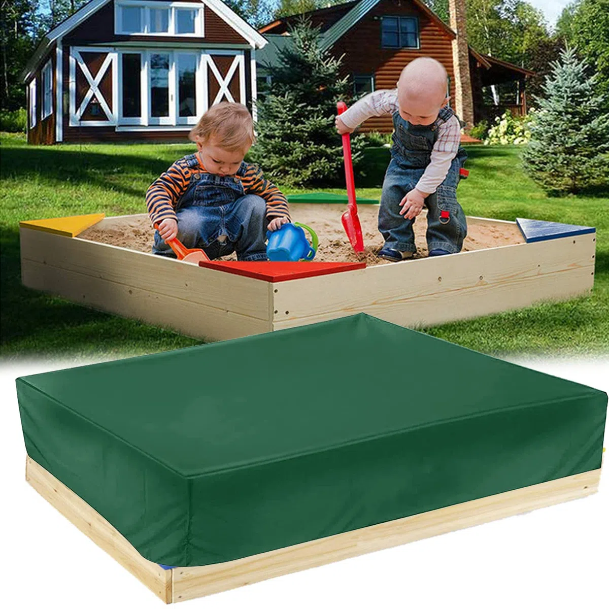 Couverture de Bac à Sable,bache bac a Sable,Housse de bac à Sable,avec Cordon de Serrage,pour Bac à Sable, Piscine, Jardin ou Ferme (150x150x20 Green)